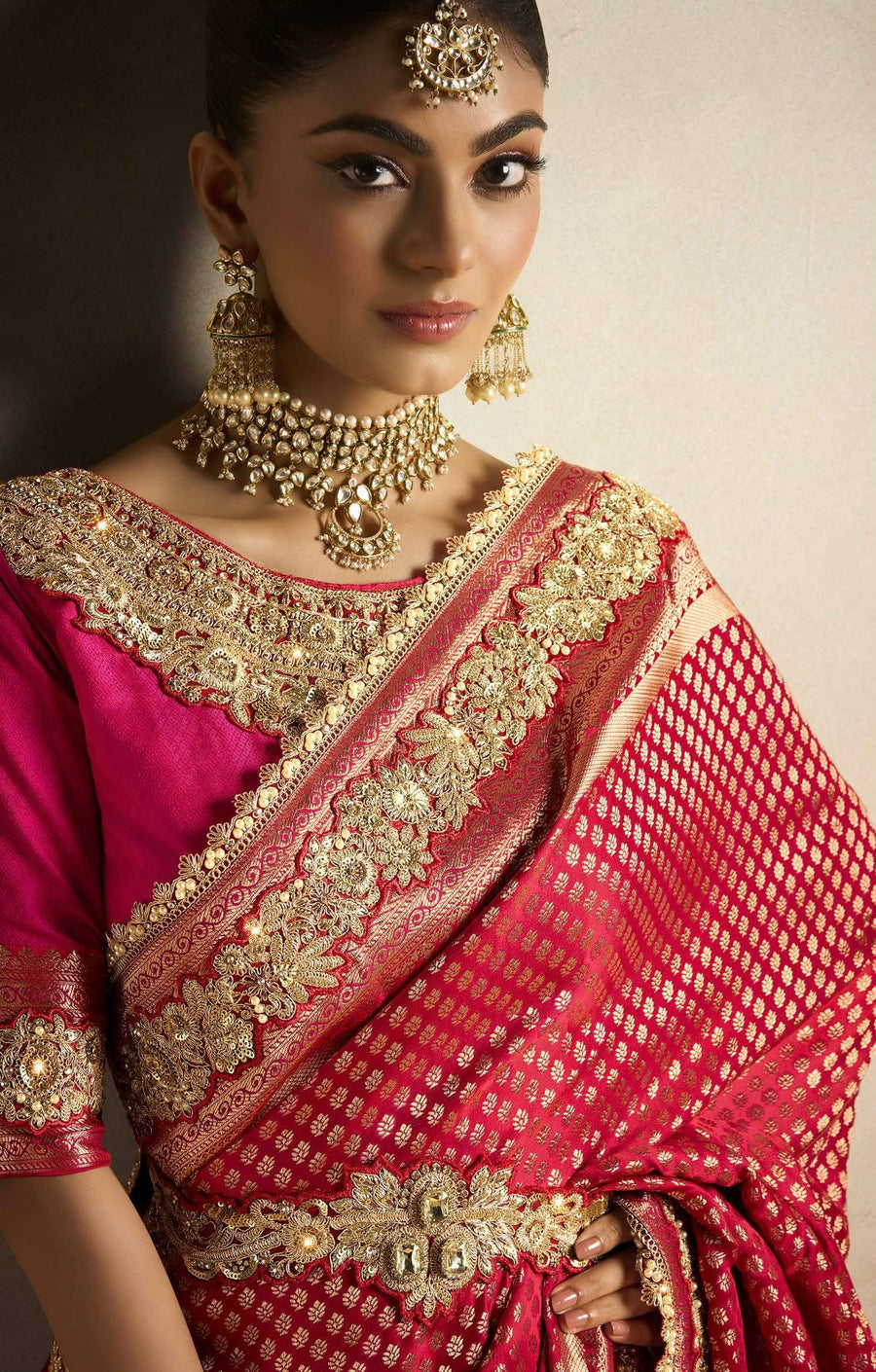 PURE SATIN SILK SAREE WITH HEAVY MOTI & ZIRCON WORK. FULL SAREE HEAVY EMBROIDERY LACE WORK EXCLUSIVE WAIST BELT