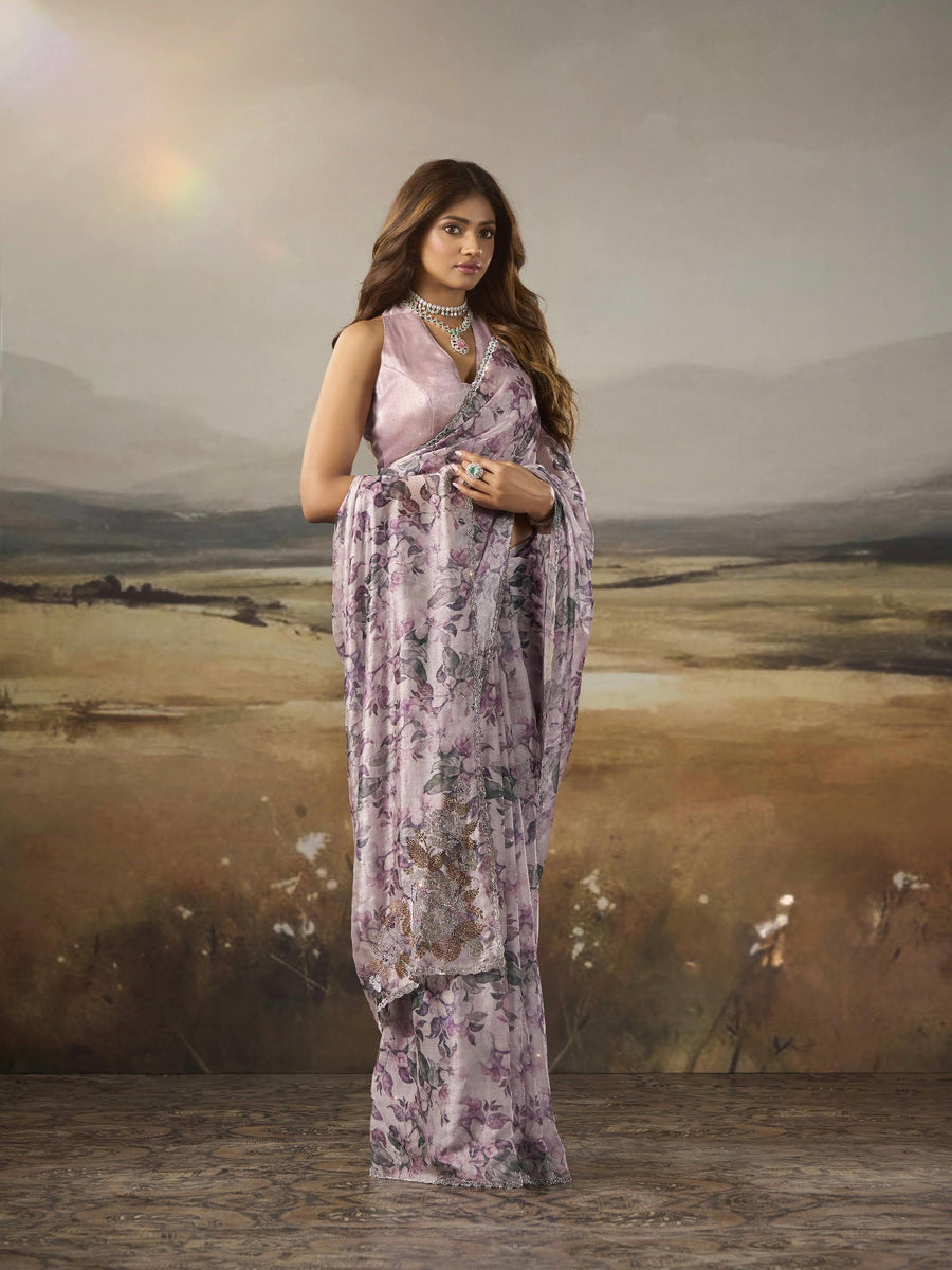 BEAUTIFUL FENDY SILK SAREE WITH AMERICAN DIAMOND & SAROSKI WORK