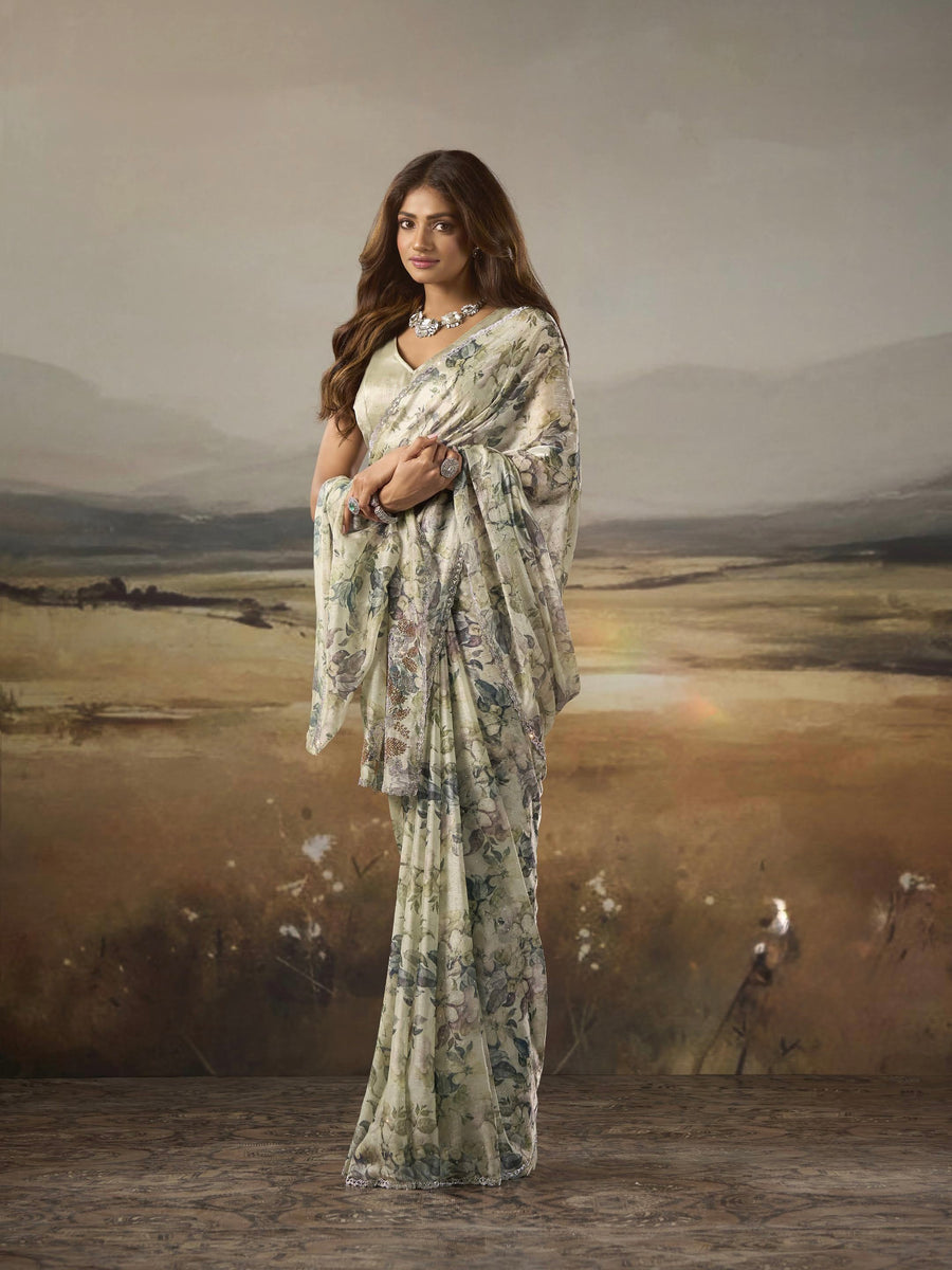 BEAUTIFUL FENDY SILK SAREE WITH AMERICAN DIAMOND & SAROSKI WORK
