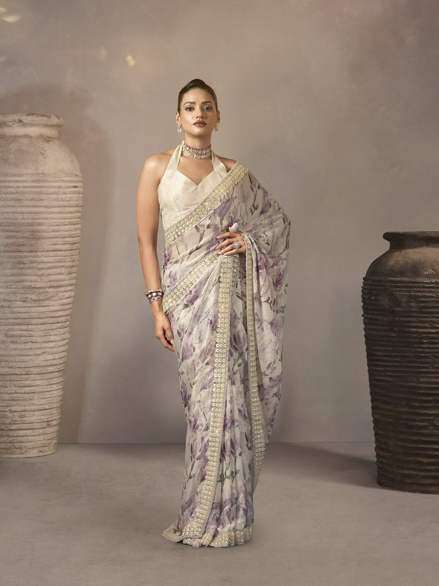 CRUSH FENDY SILK SAREE (SOFT FABRIC)  with heavy beads work