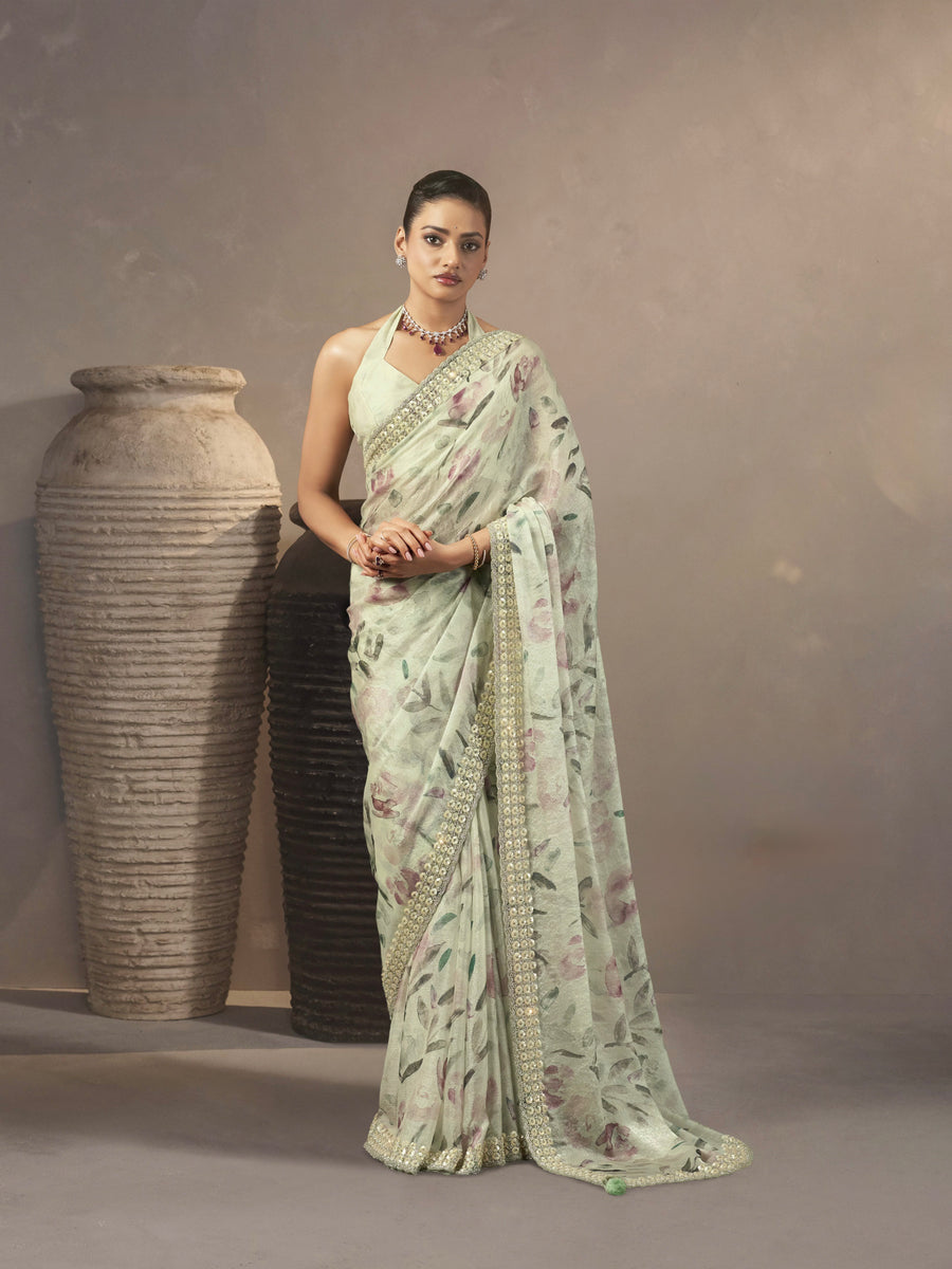 CRUSH FENDY SILK SAREE (SOFT FABRIC)  with heavy beads work
