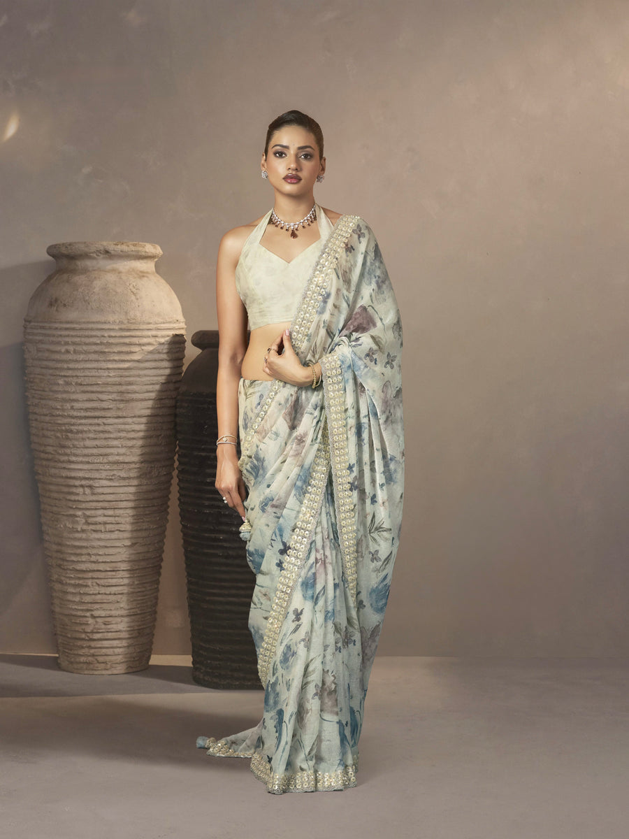 CRUSH FENDY SILK SAREE (SOFT FABRIC)  with heavy beads work