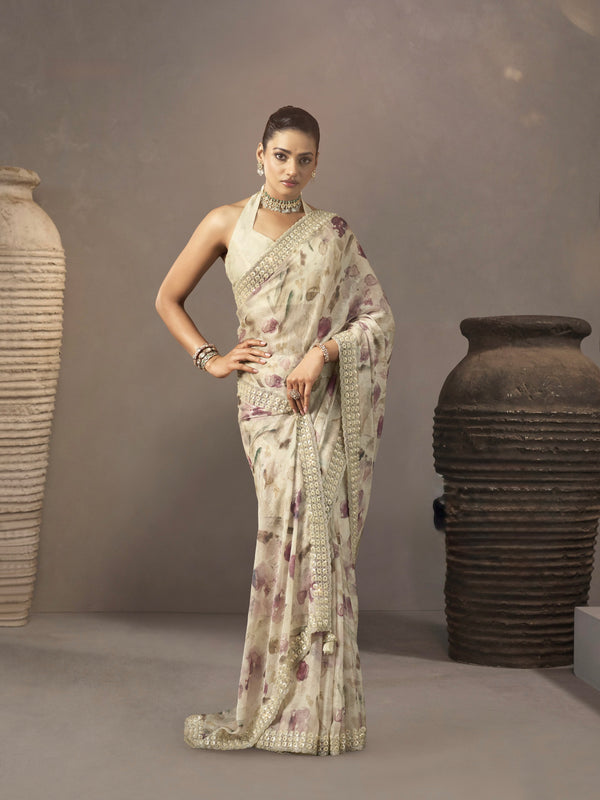 CRUSH FENDY SILK SAREE (SOFT FABRIC)  with heavy beads work