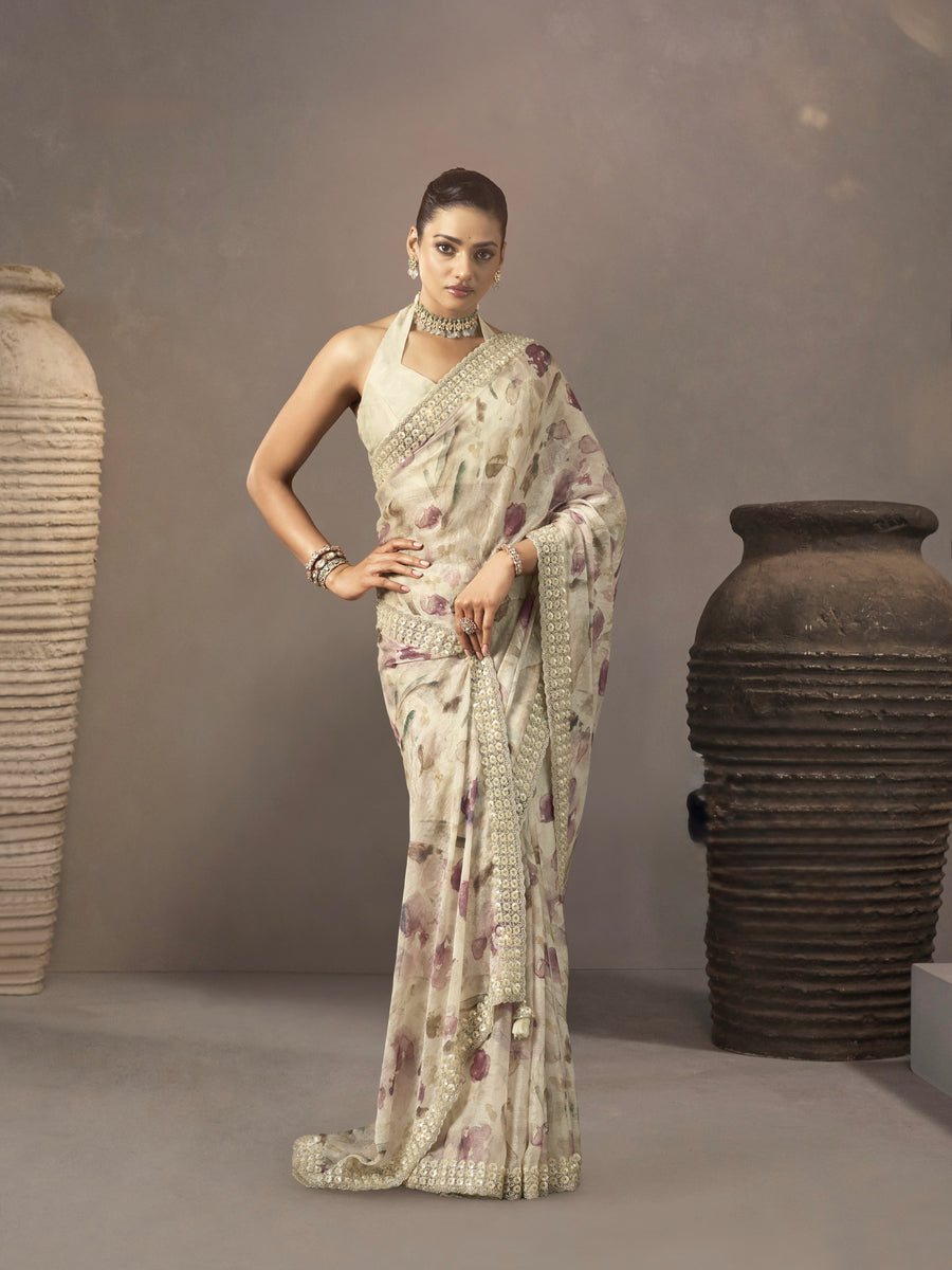 CRUSH FENDY SILK SAREE (SOFT FABRIC)  with heavy beads work