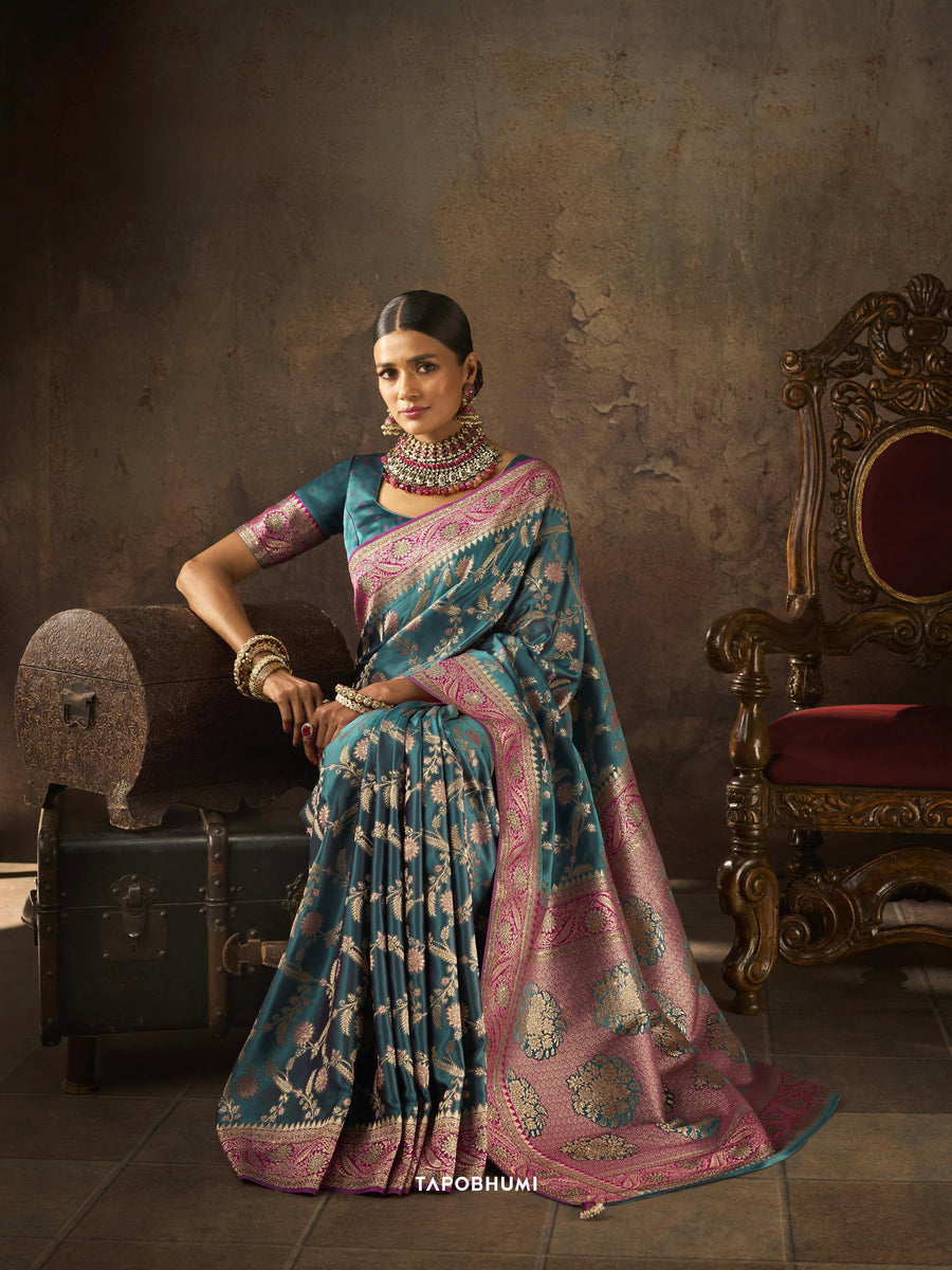PURE SATIN SILK SAREE WITH HEAVY AMERICAN DIAMOND WORK