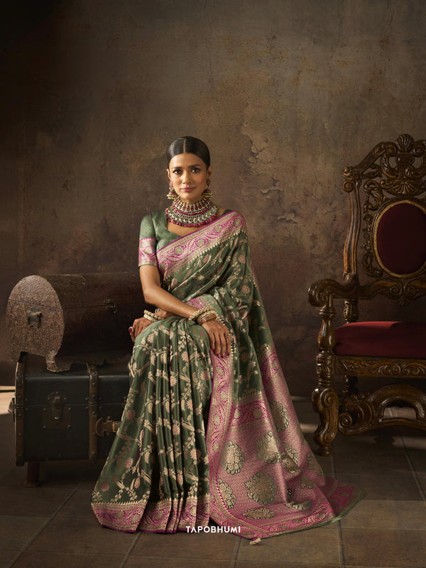 PURE SATIN SILK SAREE WITH HEAVY AMERICAN DIAMOND WORK