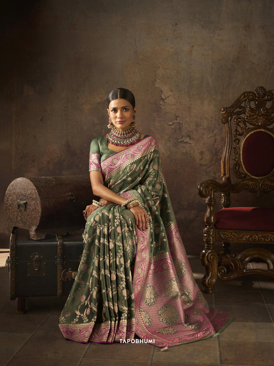 PURE SATIN SILK SAREE WITH HEAVY AMERICAN DIAMOND WORK