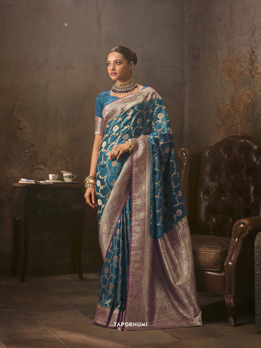 PURE SATIN SILK SAREE WITH HEAVY AMERICAN DIAMOND WORK