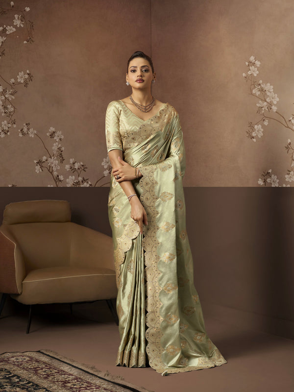 PREMIUM SILK SAREE WITH HEAVY SAROSKI WORK WITH CUT-BORDER