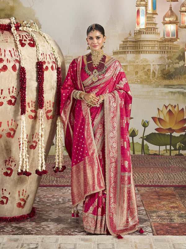 SILK KATAN SAREE WITH MARODI ZARDOZI BORDER HEAVY SAROSKI WITH AMERICAN DIAMOND WORK KUNDAN WORK NAVLAKHA STONES WORK WITH HEAVY DUPATAA