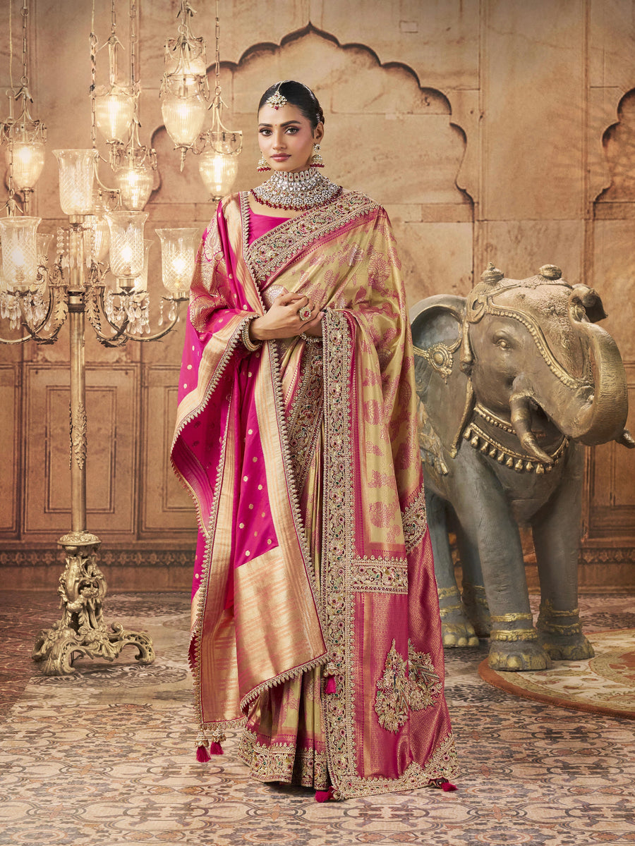 KADWA KASAB SILK SAREE WITH HEAVY KOLKATA THEME  ZARDOZI WORK ,KHATLI WORK, HAND DIAMOND WITH HEAVY DUPATTA