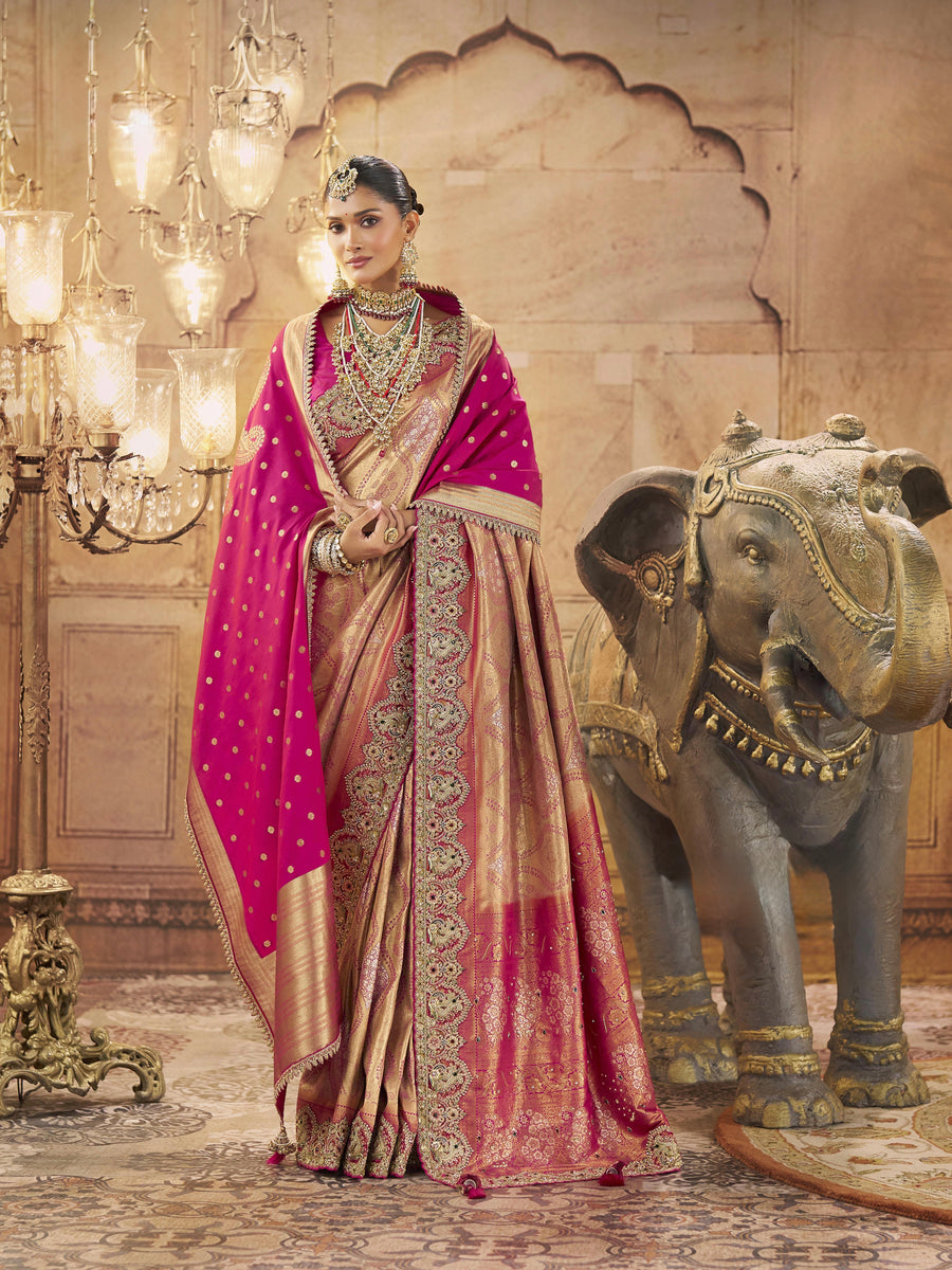 KADWA KASAB SILK SAREE WITH HEAVY KOLKATA THEME  ZARDOZI WORK ,KHATLI WORK, HAND DIAMOND WITH HEAVY DUPATTA