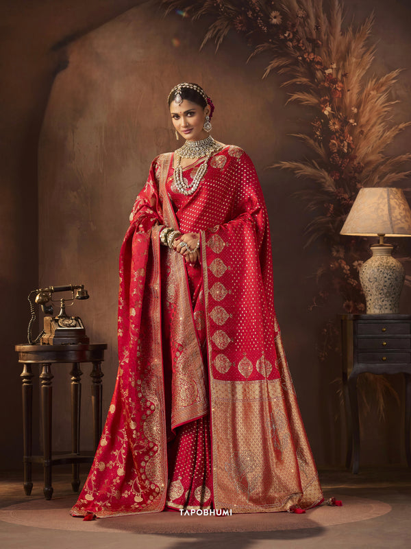 SILK KATAN SAREE WITH HEAVY SAROSKI WITH AMERICAN DIAMOND WORK WITH HEAVY DUPATAA