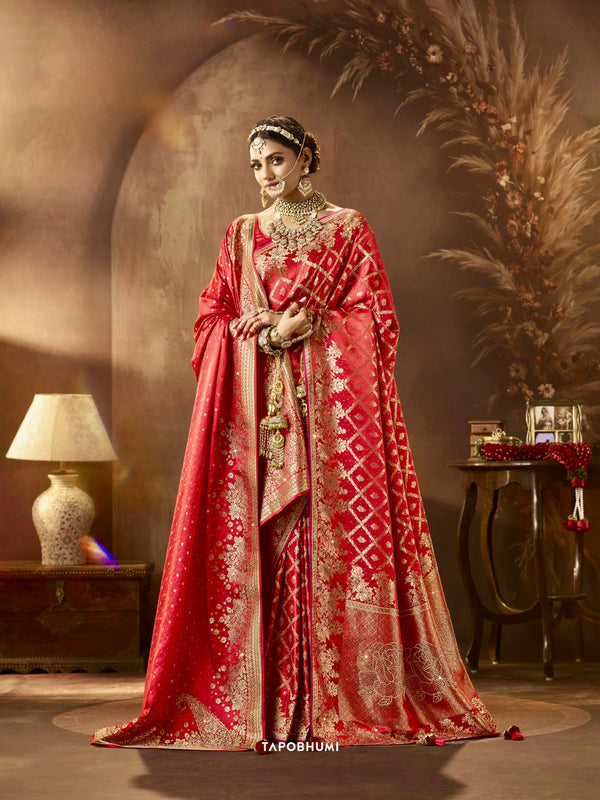 SILK KATAN SAREE WITH HEAVY SAROSKI WITH AMERICAN DIAMOND WORK WITH HEAVY DUPATAA