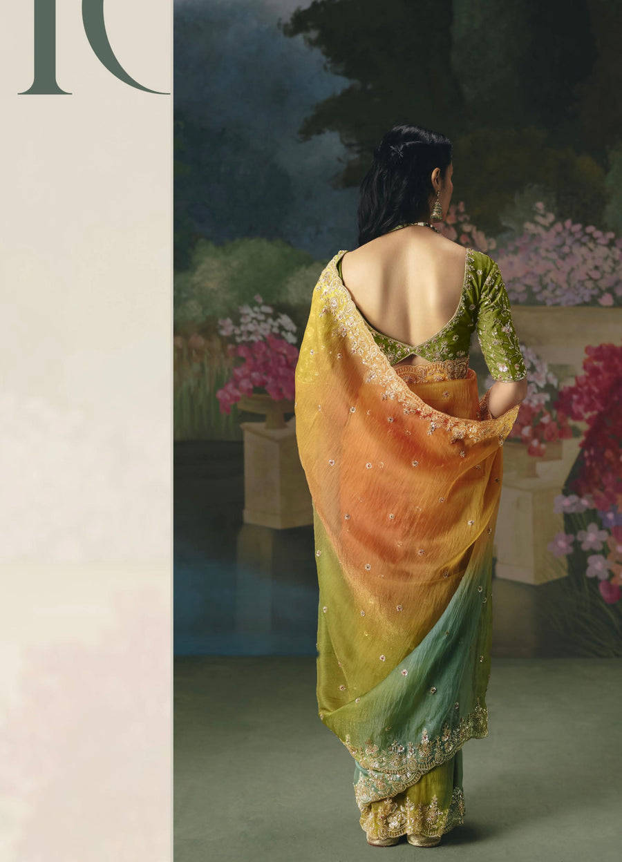 BEAUTIFUL SAREE ON TISSUE ORGANZA WITH BEADS , SEQUENCE & PEARL WORK