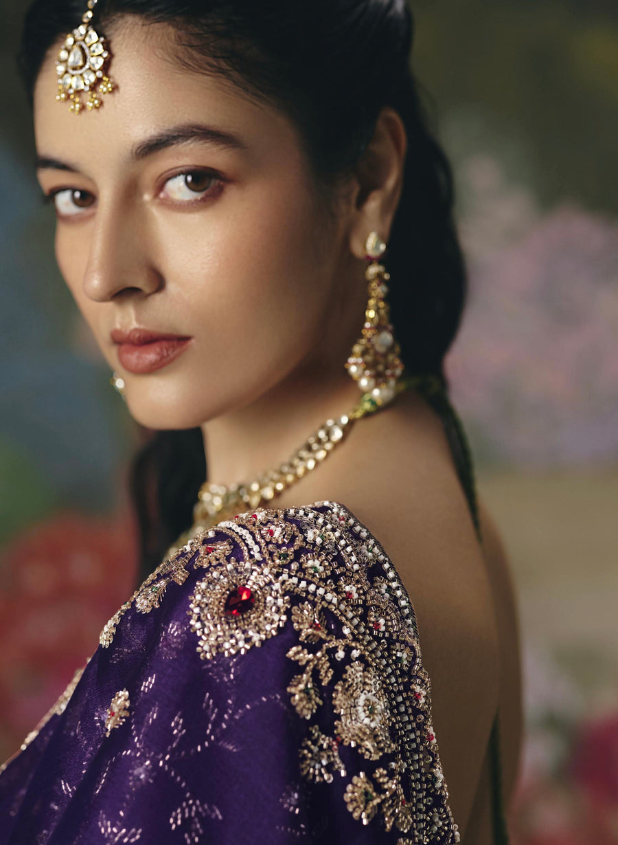 BEAUTIFUL SAREE ON TISSUE ORGANZA WITH BEADS , SEQUENCE & PEARL WORK