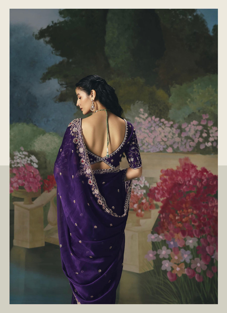 BEAUTIFUL SAREE ON TISSUE ORGANZA WITH BEADS , SEQUENCE & PEARL WORK