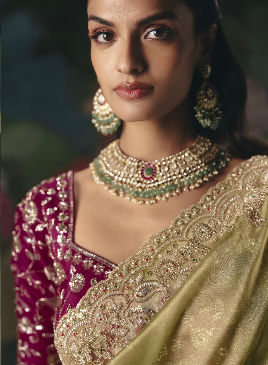 BEAUTIFUL SAREE ON TISSUE ORGANZA WITH BEADS , SEQUENCE & PEARL WORK