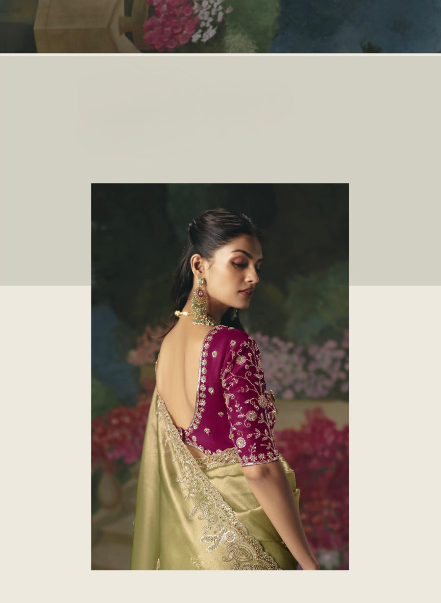 BEAUTIFUL SAREE ON TISSUE ORGANZA WITH BEADS , SEQUENCE & PEARL WORK