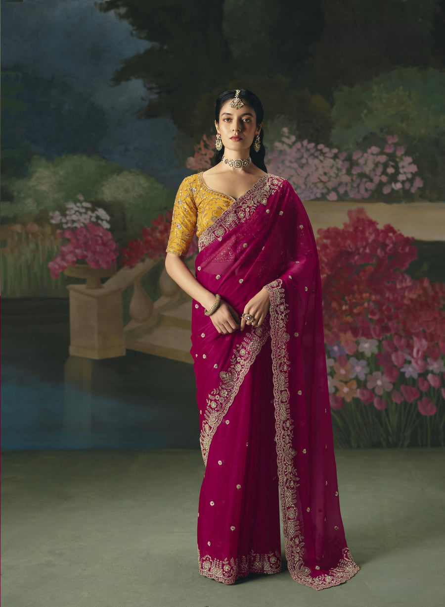 BEAUTIFUL SAREE ON TISSUE ORGANZA WITH BEADS , SEQUENCE & PEARL WORK