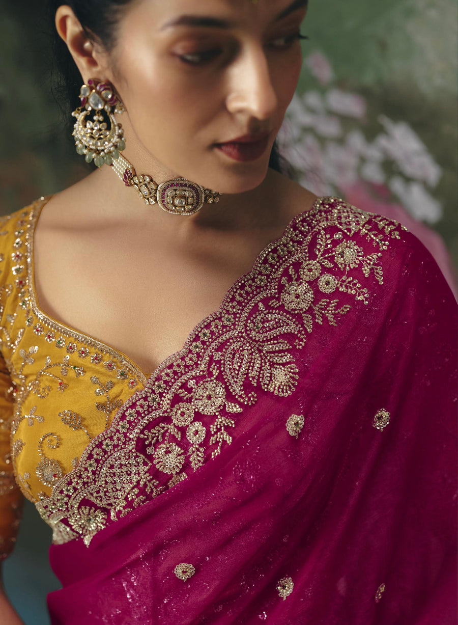 BEAUTIFUL SAREE ON TISSUE ORGANZA WITH BEADS , SEQUENCE & PEARL WORK