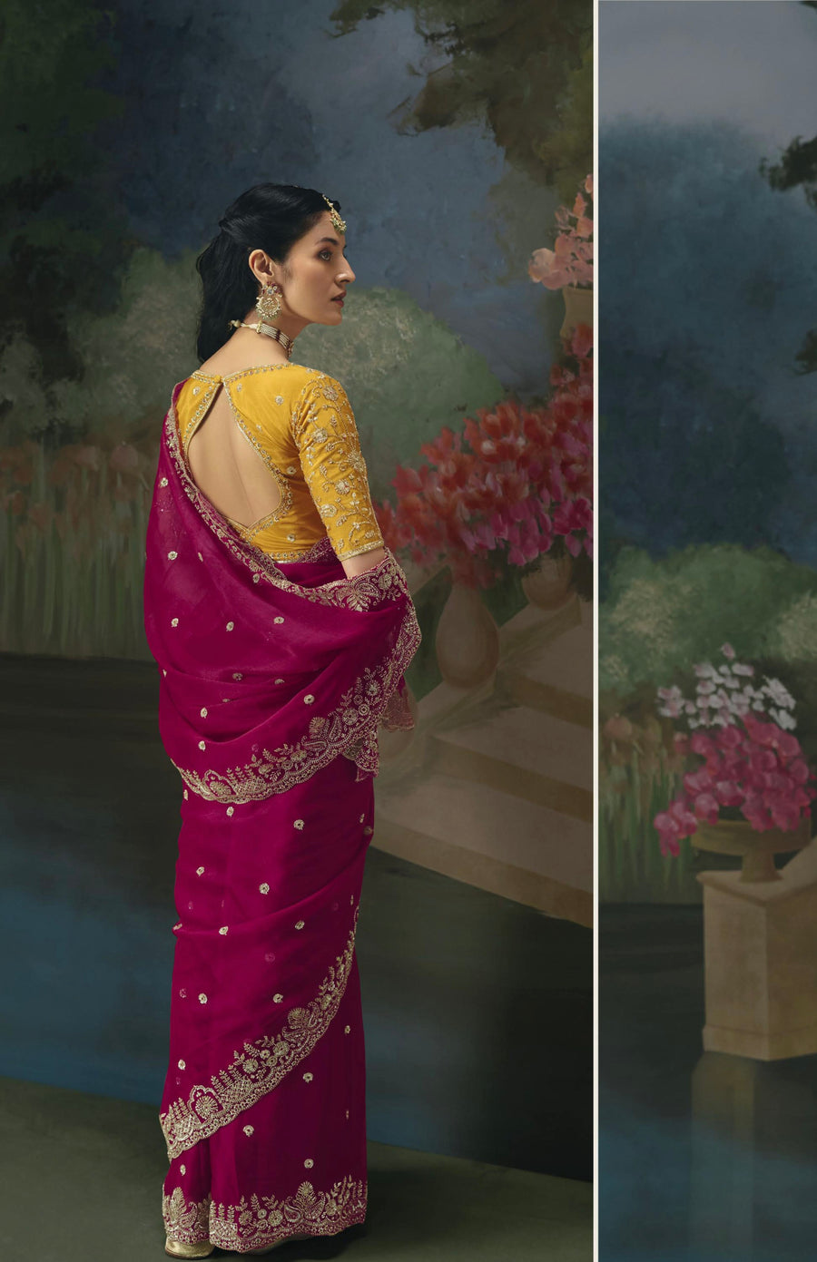 BEAUTIFUL SAREE ON TISSUE ORGANZA WITH BEADS , SEQUENCE & PEARL WORK