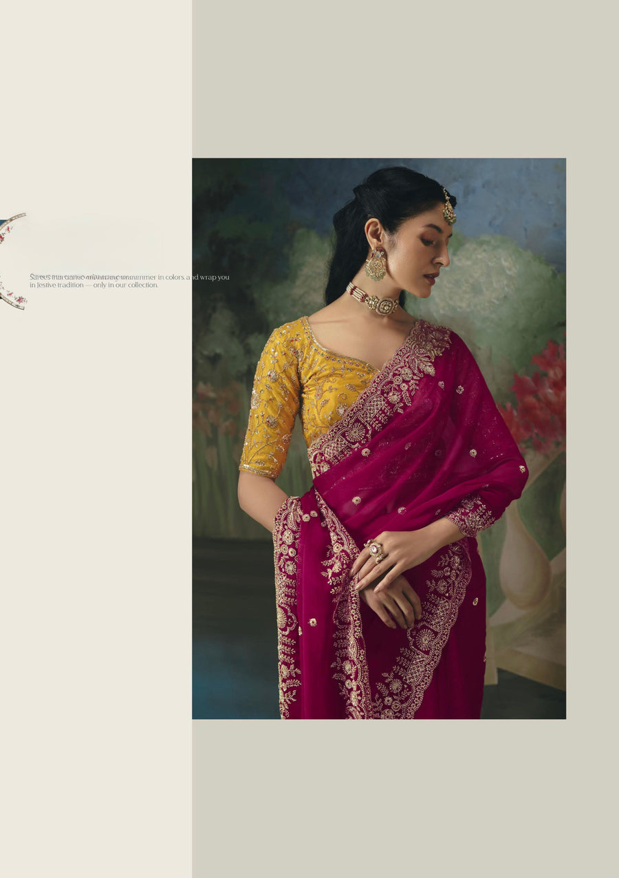 BEAUTIFUL SAREE ON TISSUE ORGANZA WITH BEADS , SEQUENCE & PEARL WORK