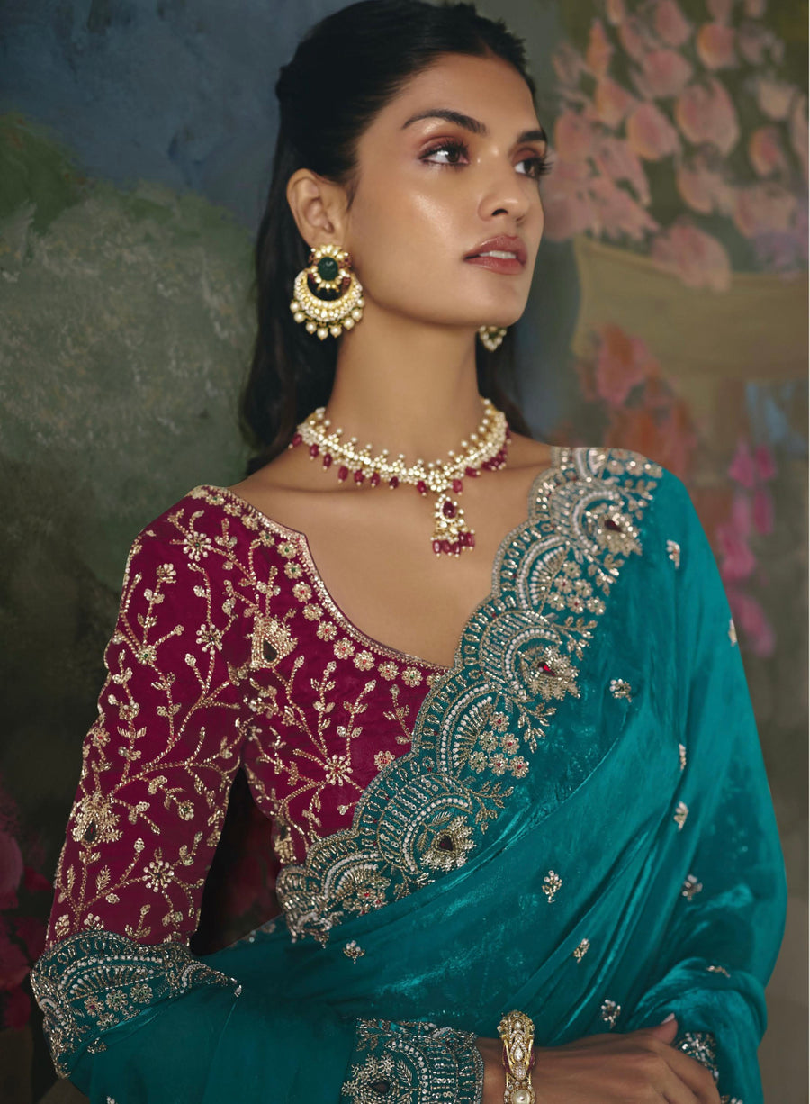 BEAUTIFUL SAREE ON TISSUE ORGANZA WITH BEADS , SEQUENCE & PEARL WORK
