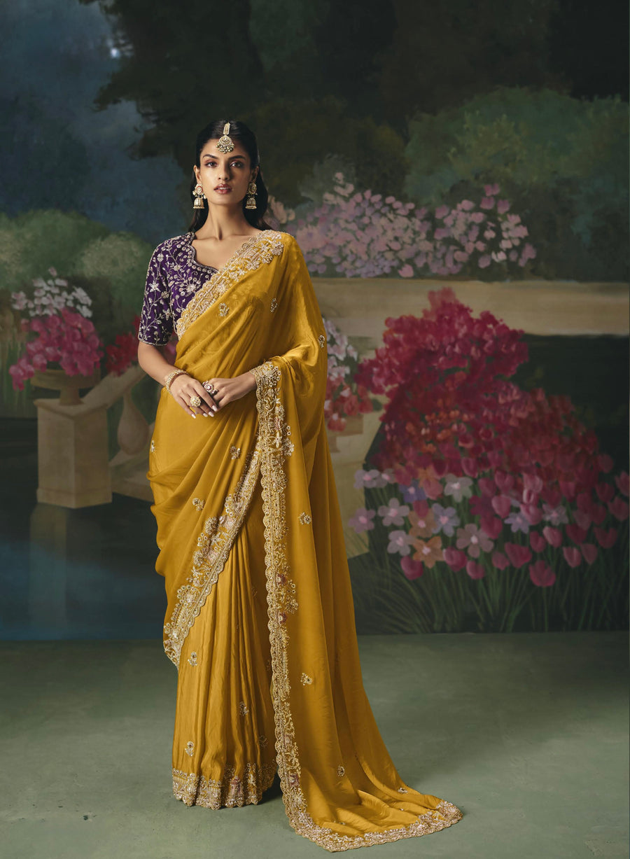 BEAUTIFUL SAREE ON TISSUE ORGANZA WITH BEADS , SEQUENCE & PEARL WORK