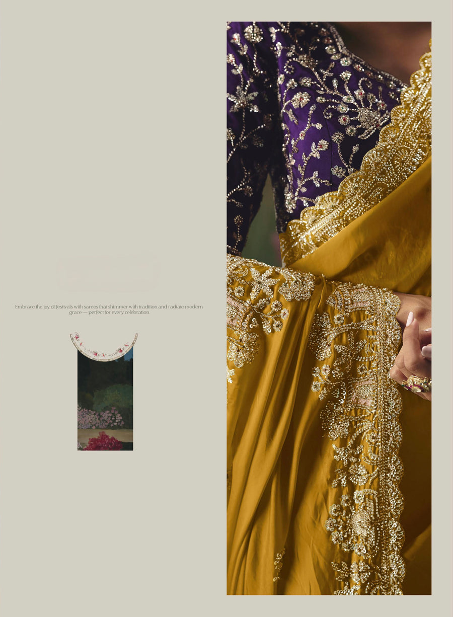 BEAUTIFUL SAREE ON TISSUE ORGANZA WITH BEADS , SEQUENCE & PEARL WORK