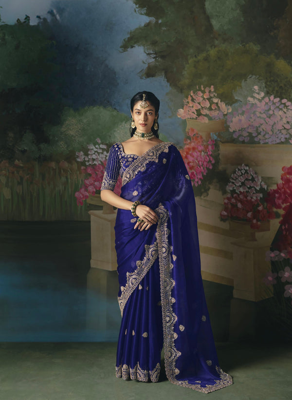 BEAUTIFUL SAREE ON TISSUE ORGANZA WITH BEADS , SEQUENCE & PEARL WORK