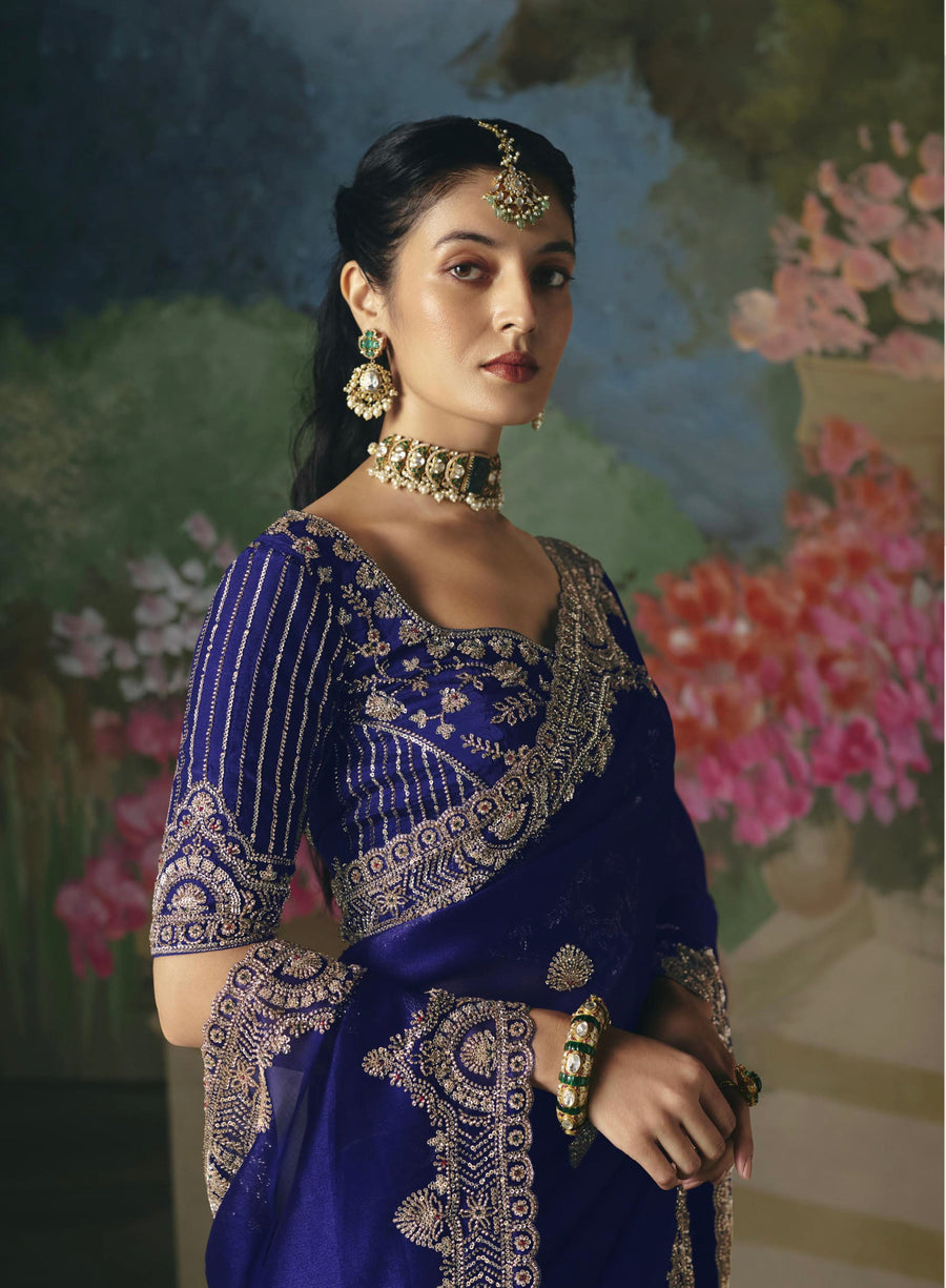 BEAUTIFUL SAREE ON TISSUE ORGANZA WITH BEADS , SEQUENCE & PEARL WORK