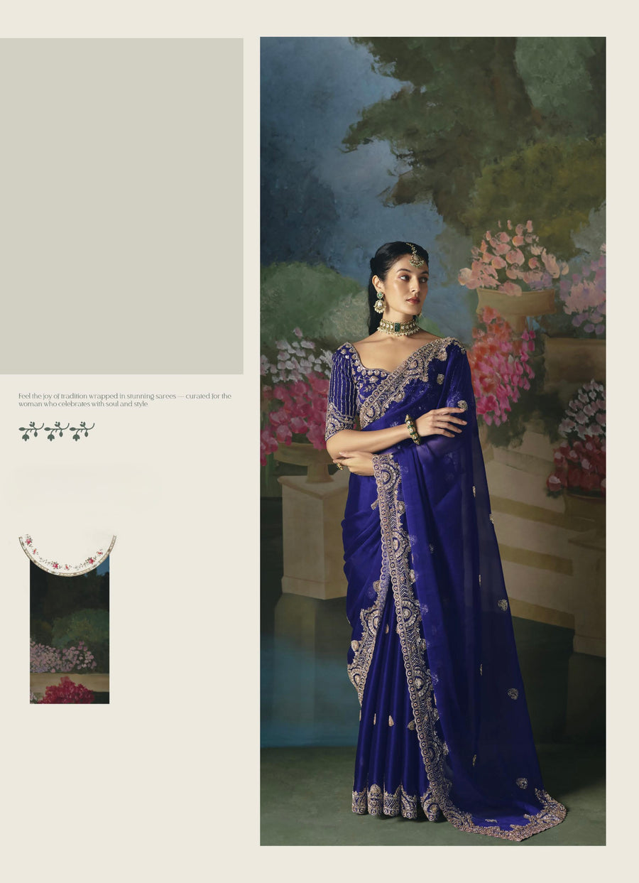 BEAUTIFUL SAREE ON TISSUE ORGANZA WITH BEADS , SEQUENCE & PEARL WORK