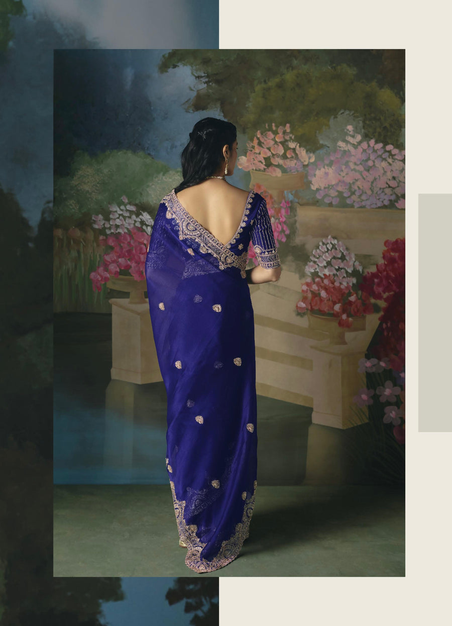 BEAUTIFUL SAREE ON TISSUE ORGANZA WITH BEADS , SEQUENCE & PEARL WORK