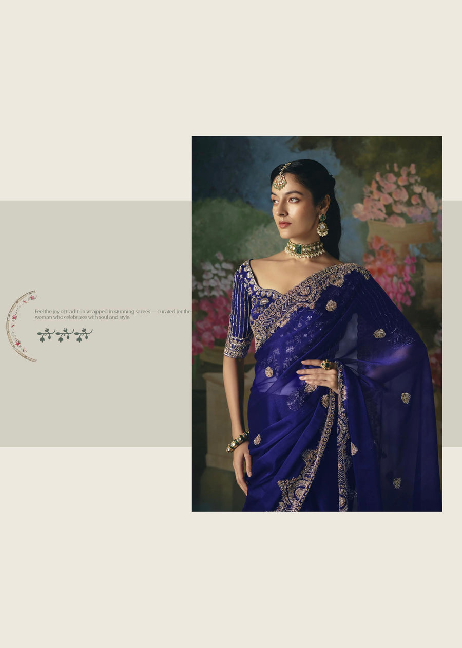 BEAUTIFUL SAREE ON TISSUE ORGANZA WITH BEADS , SEQUENCE & PEARL WORK