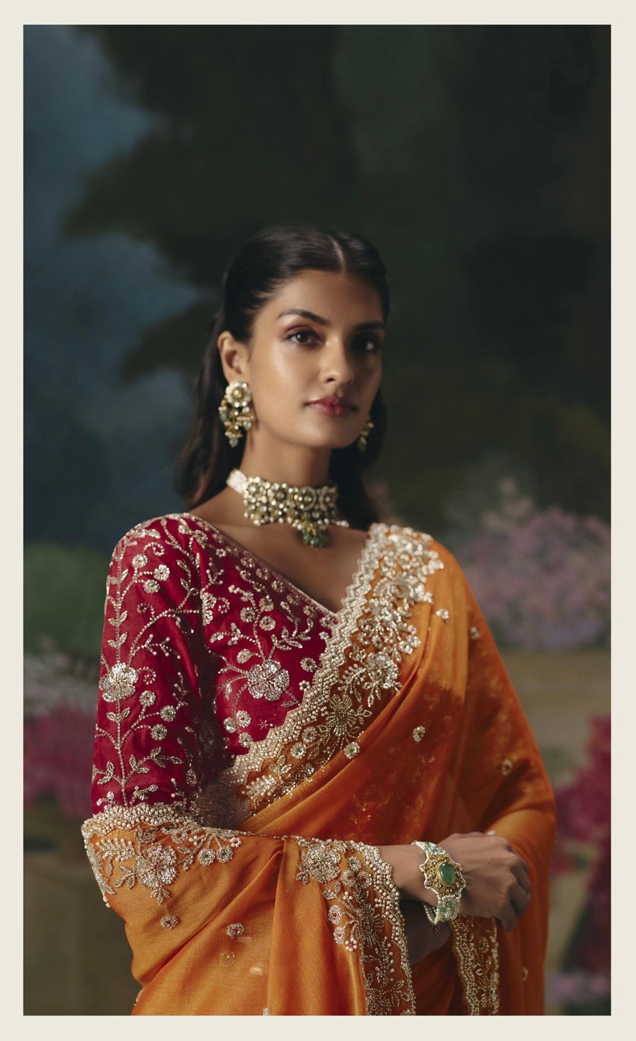 BEAUTIFUL SAREE ON TISSUE ORGANZA WITH BEADS , SEQUENCE & PEARL WORK