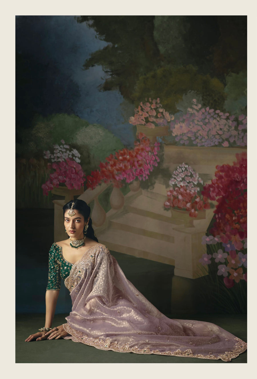 BEAUTIFUL SAREE ON TISSUE ORGANZA WITH BEADS , SEQUENCE & PEARL WORK