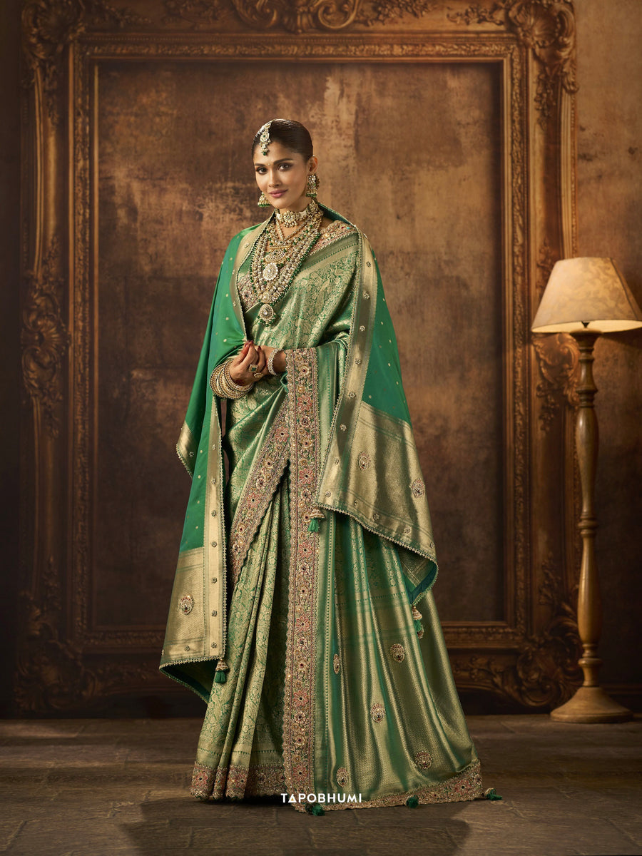 KADWA KASAB SILK SAREE HEAVY KOLKATA THEME HEAVY ZARDOZI WORK HAND DIAMOND & KUNDAN NAVLAKHA STONES WORK WITH HEAVY DUPATAA