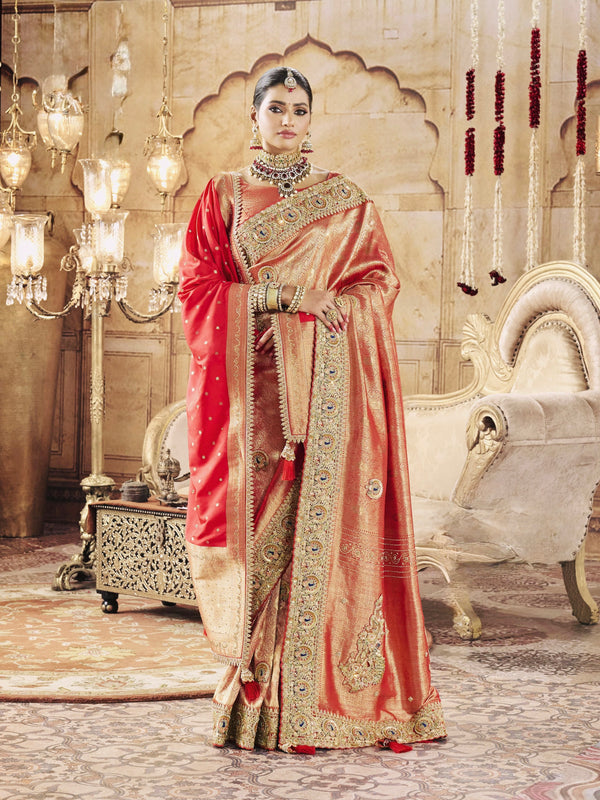 KADWA KASAB SILK SAREE WITH HEAVY KOLKATA THEME CLOSE TO ZARDOZI WORK HAND DIAMOND WITH HEAVY DUPATAA