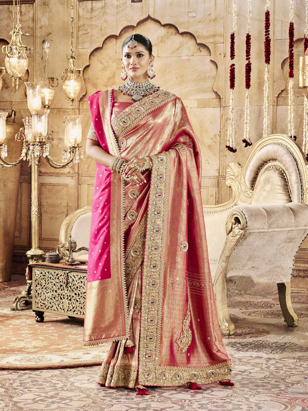 KADWA KASAB SILK SAREE WITH HEAVY KOLKATA THEME CLOSE TO ZARDOZI WORK HAND DIAMOND WITH HEAVY DUPATAA