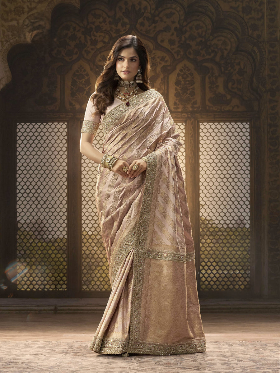 PREMIUM SATIN SILK SAREE WITH KOLKATA THEME EMBRODIERY HAND DIAMOND KUNDAN WORK