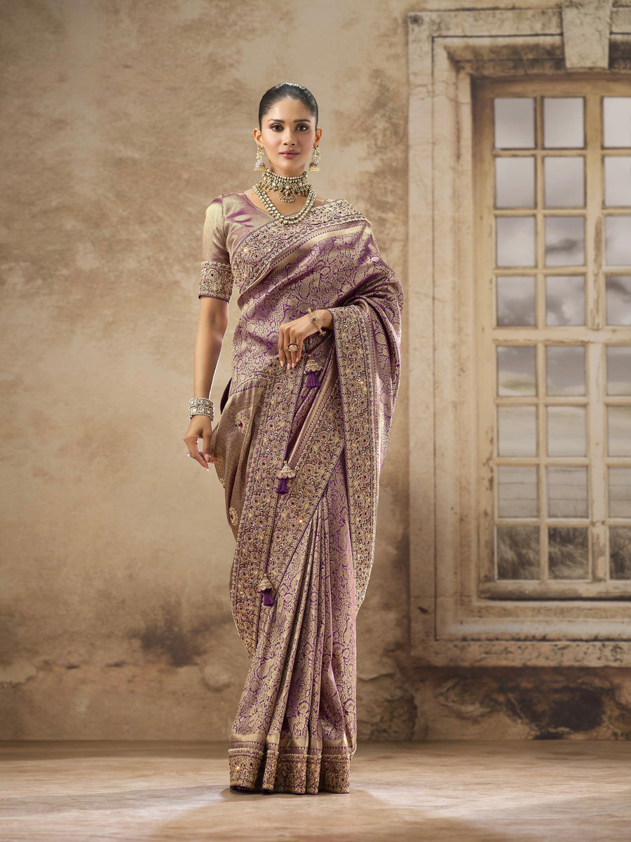 TATTVA KATAN SILK SAREE WITH HEAVY ZARDOZI WORK & APLIC WORK, WITH BIG STONE WORK