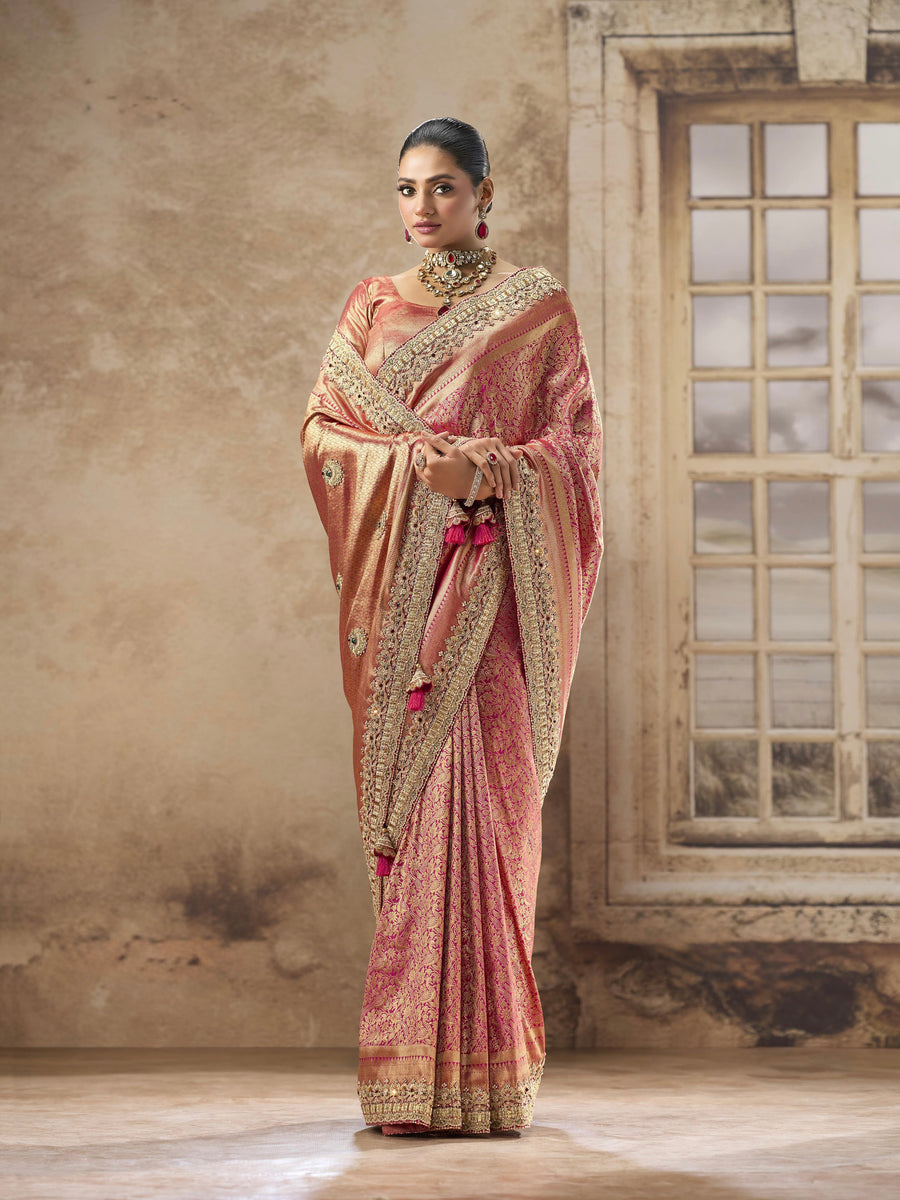TATTVA KATAN SILK SAREE WITH HEAVY ZARDOZI WORK & APLIC WORK, WITH BIG STONE WORK