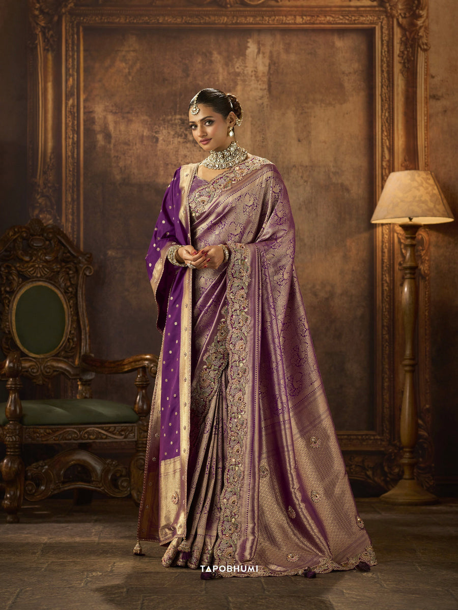 KADWA KASAB SILK SAREE HEAVY KOLKATA THEME HEAVY ZARDOZI WORK HAND DIAMOND & KUNDAN NAVLAKHA STONES WORK WITH HEAVY DUPATAA