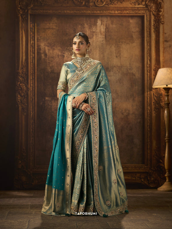 KADWA KASAB SILK SAREE HEAVY KOLKATA THEME HEAVY ZARDOZI WORK HAND DIAMOND & KUNDAN NAVLAKHA STONES WORK WITH HEAVY DUPATAA