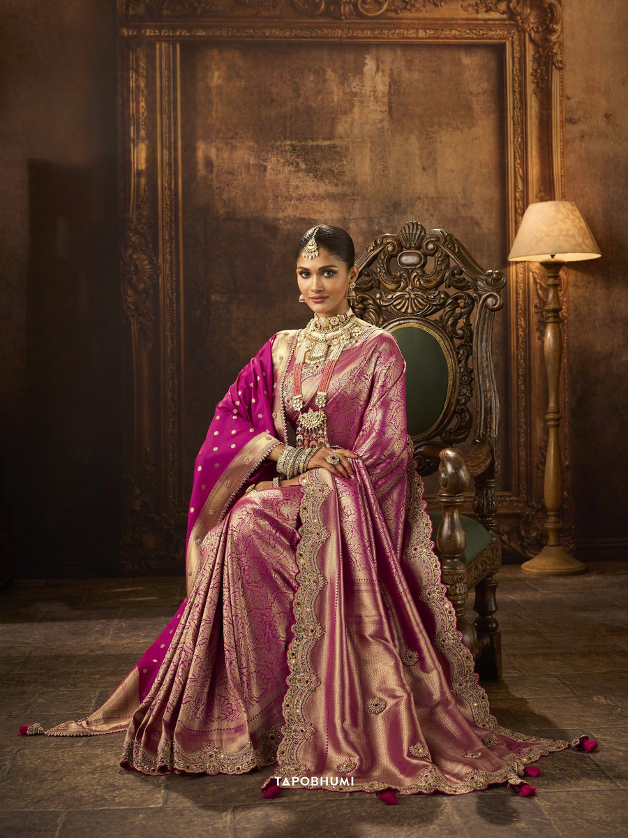 KADWA KASAB SILK SAREE HEAVY KOLKATA THEME HEAVY ZARDOZI WORK HAND DIAMOND & KUNDAN NAVLAKHA STONES WORK WITH HEAVY DUPATAA